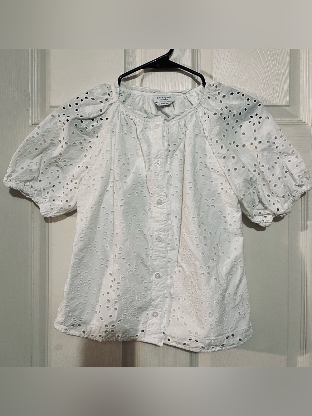 kate spade White Eyelet Puff-Sleeve Blouse - Picture 2 of 5